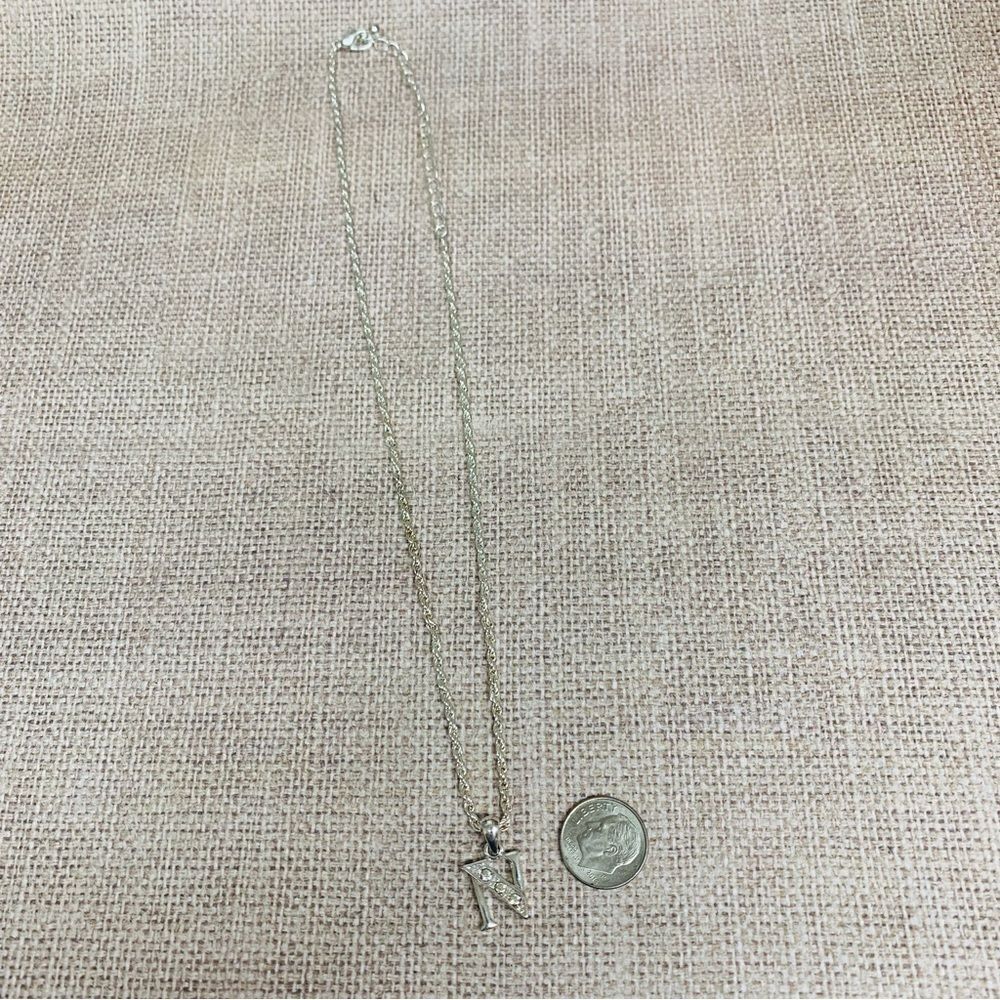 Silver Crystal Initial N Necklace‎